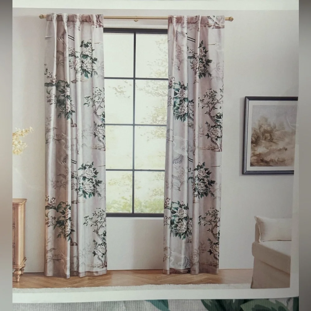 Callisto Velvet Floral Crane Drapers Back Top Grey 2 Window Curtain Panels 38x96